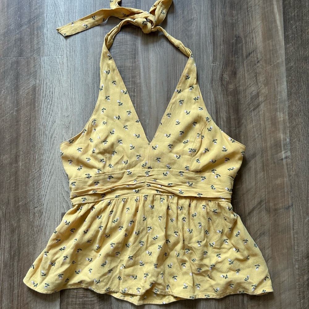 American Eagle Yellow Floral Print Halter Top